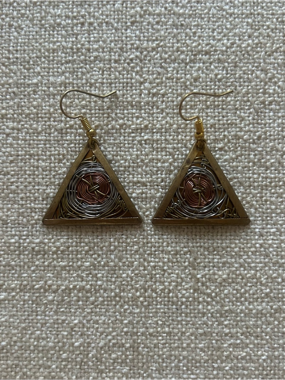 Gold-Tone Triangle Wire Drop Earrings in Mixed Metal